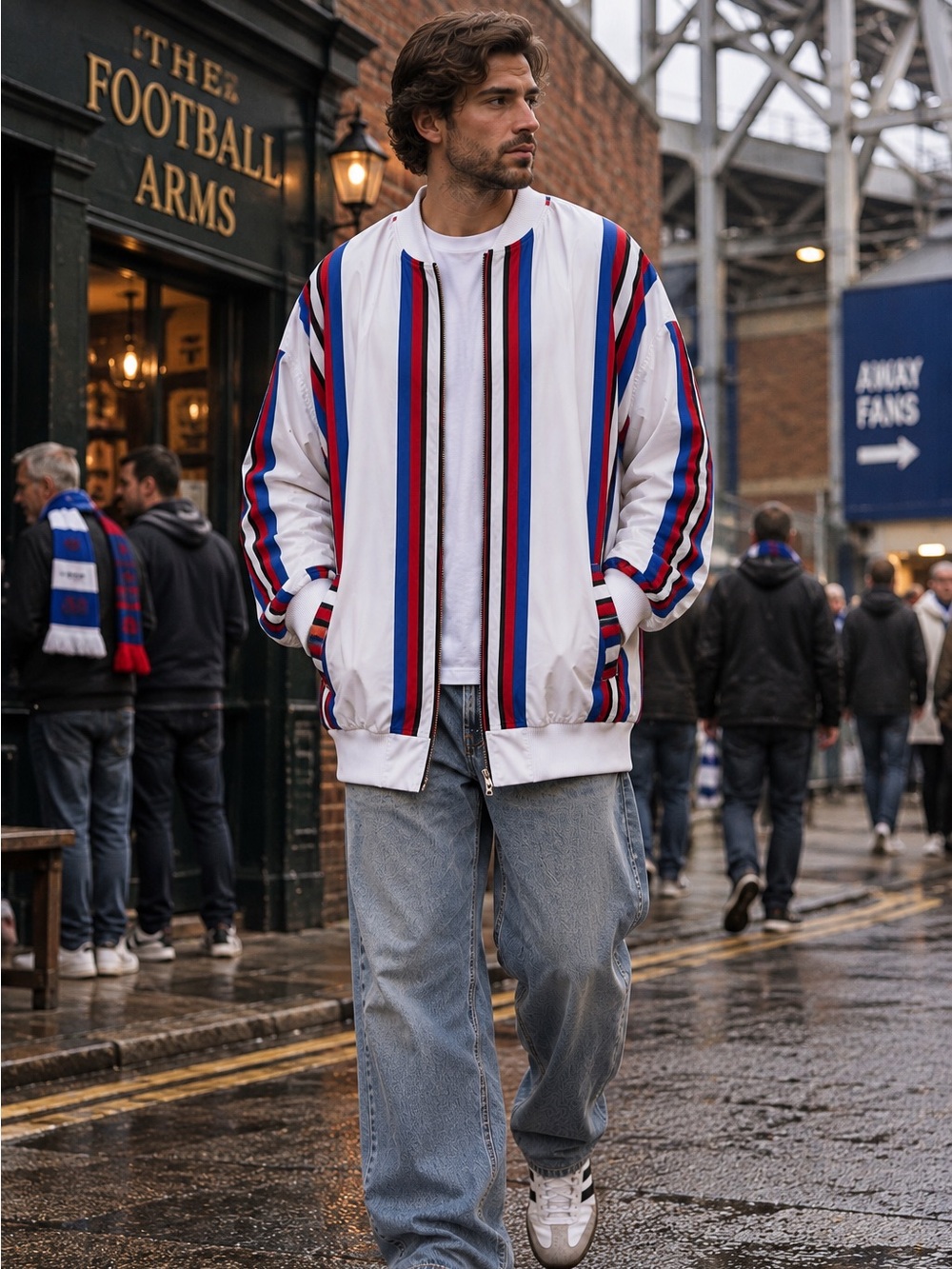 G-NET White 3XL Striped Track Jacket Red Blue Black Blokecore Oversized